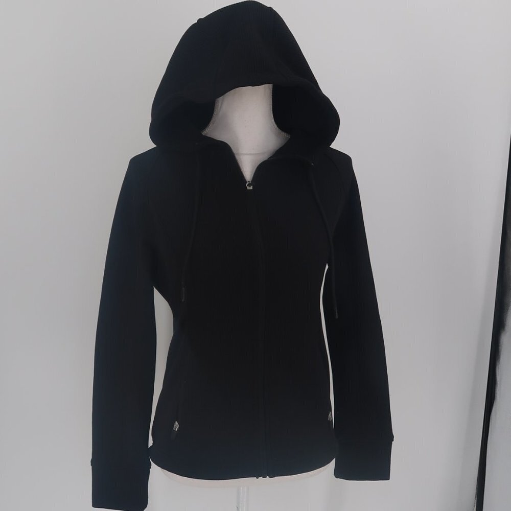 Swiss Tech Black Full Zip Hoodie Ribbed Style Size XS